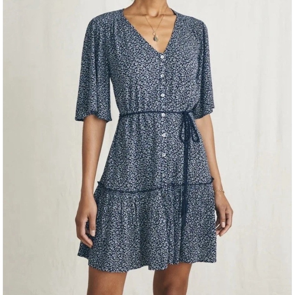 Faherty Orinda Dress Navy Riverton Ditsy Mini Knee Medium CottageCore Peasant